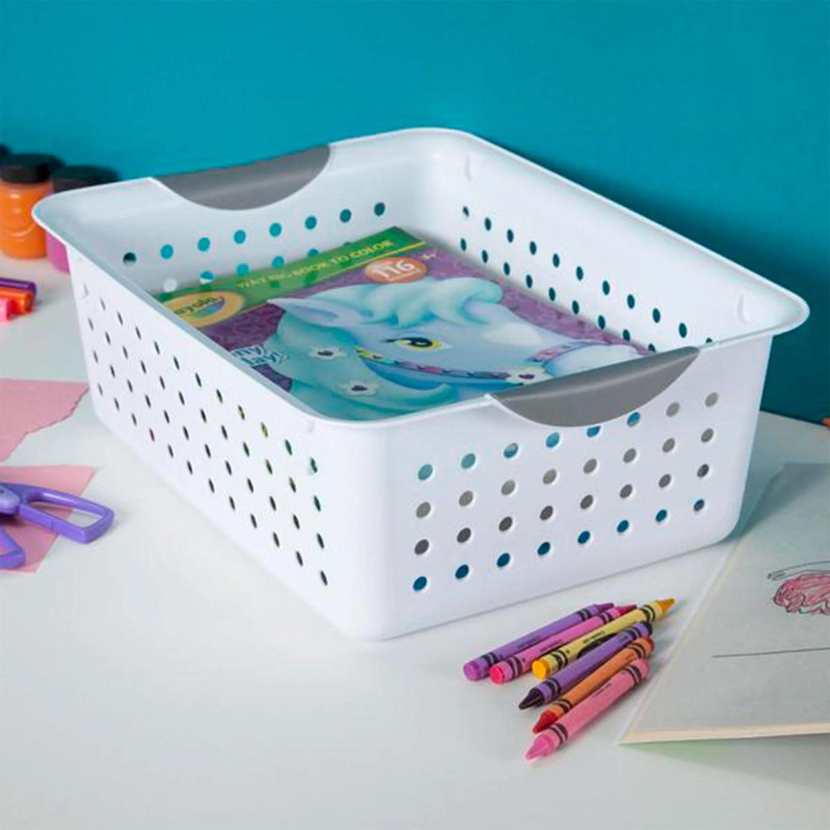 Medium White Plastic Storage Organizer Basket, 6 Pack I3583