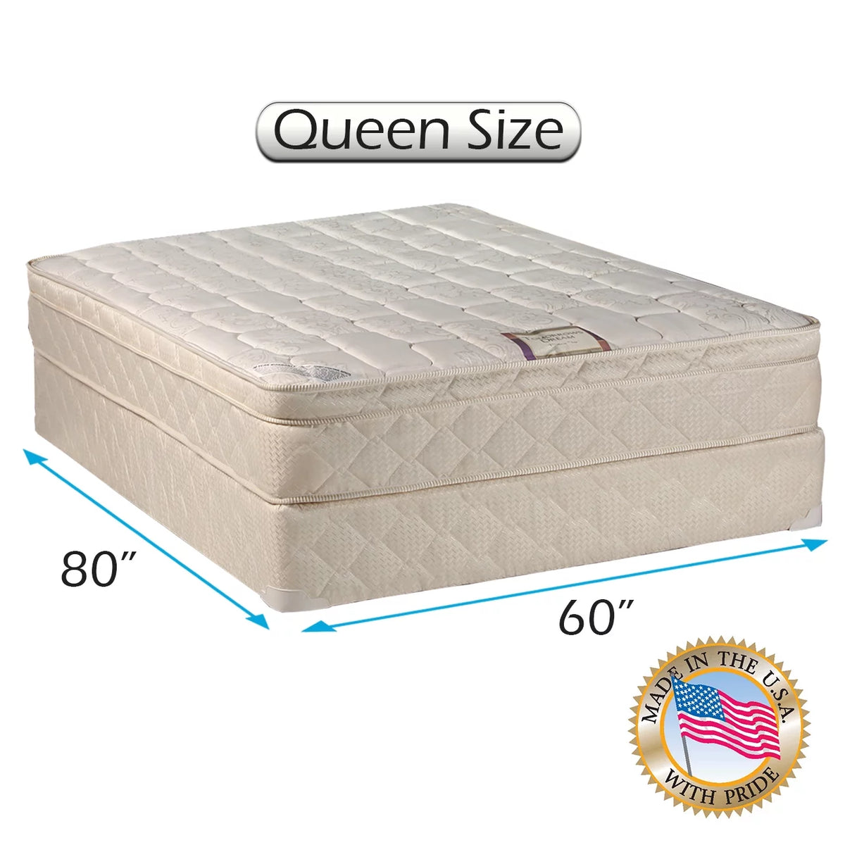 Queen Size Innerspring Pillowtop Mattress Set with Bed Frame N12722