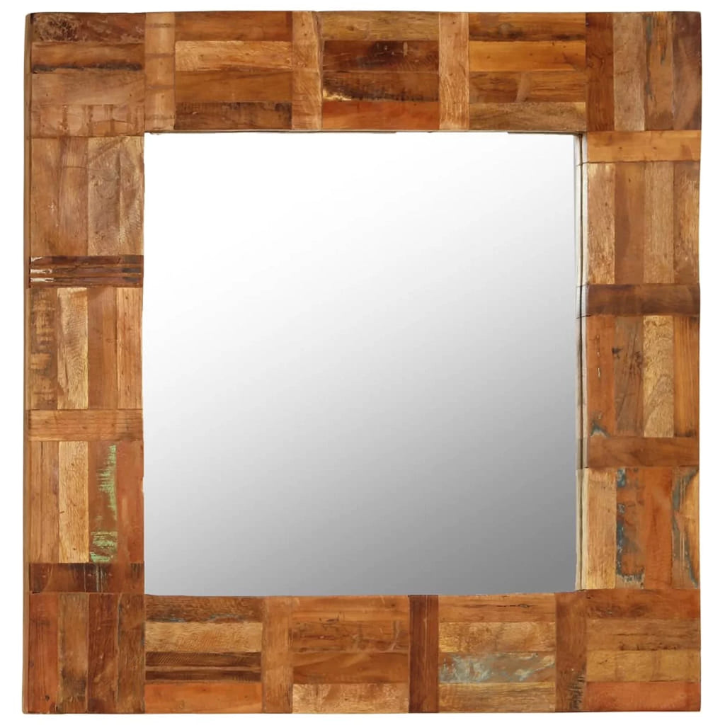 Reclaimed Wood Frame Glass Wall Mirror 23.6 x 23.6 Inches G789159
