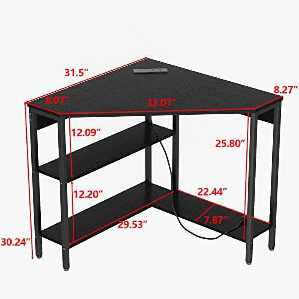 Corner Desk with Outlets USB Ports Shelves L3123