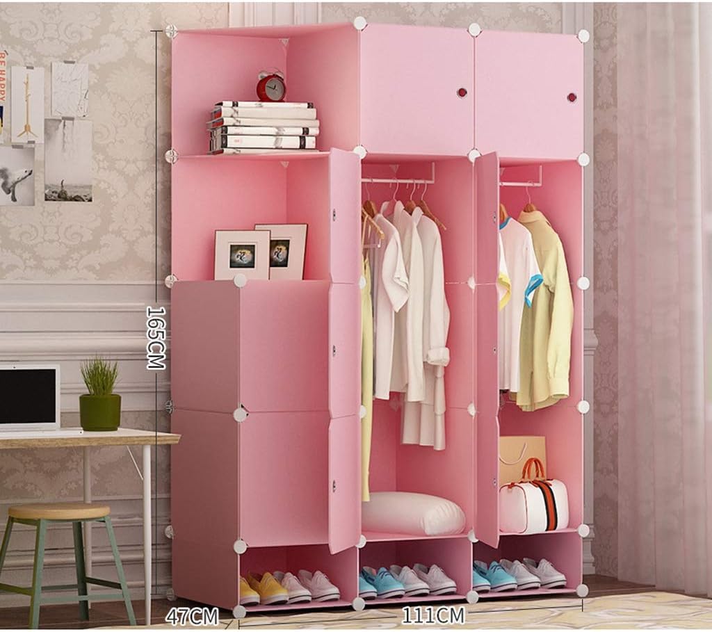 Pink Plastic Cloth Combination Wardrobe Storage Cabinet L739713