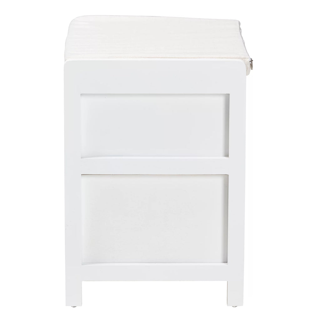 Light Beige Fabric White Wood 3-Drawer Storage Bench with Natural Rattan V6695