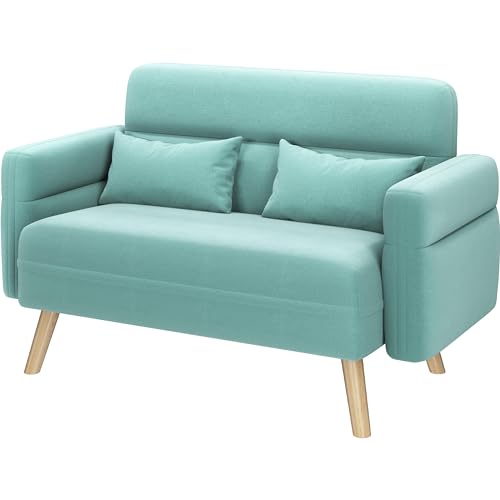 Aquamarine Fabric 2 Seater Sofa with Lumbar Pillows L96127