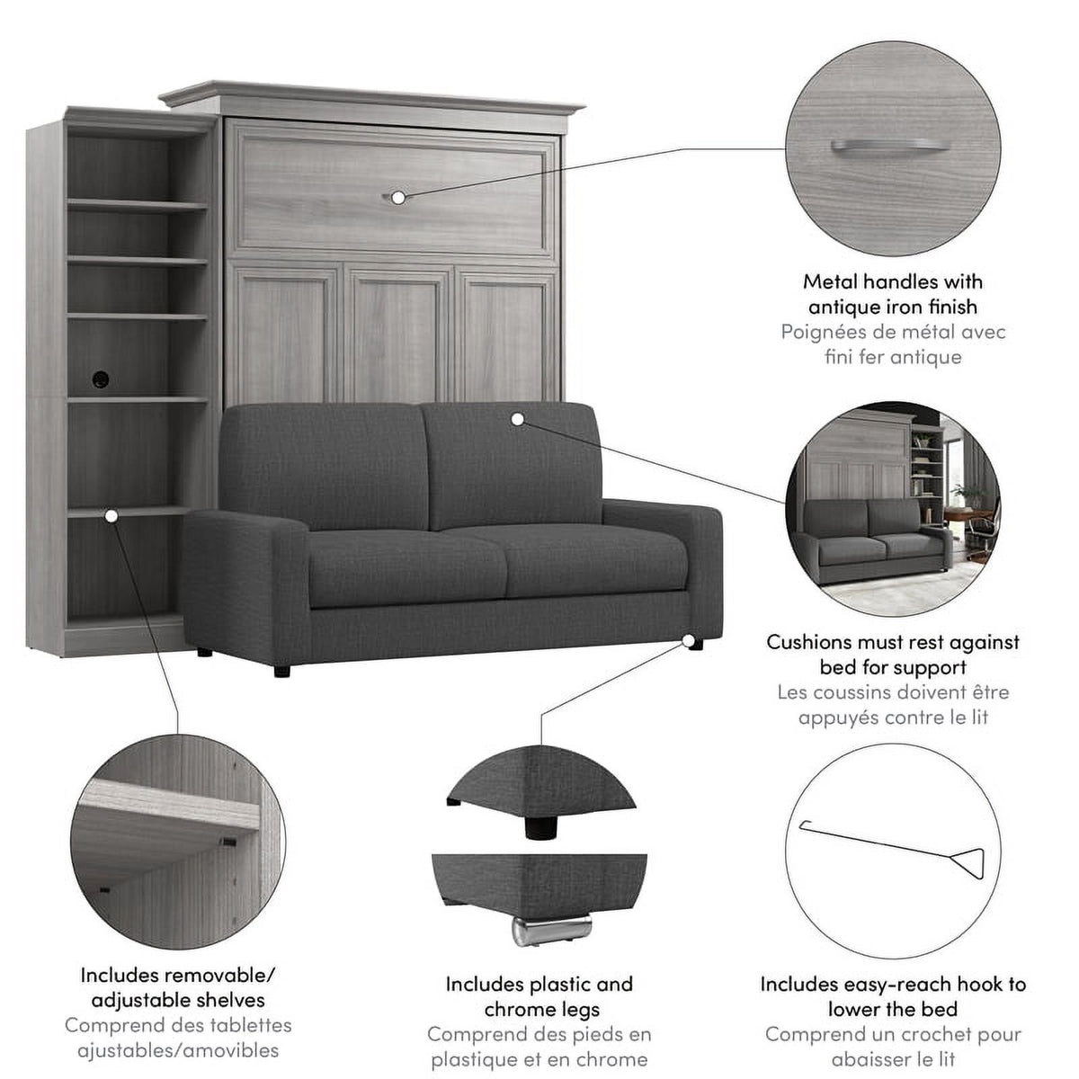 Gray Queen Murphy Bed with Sofa W670471