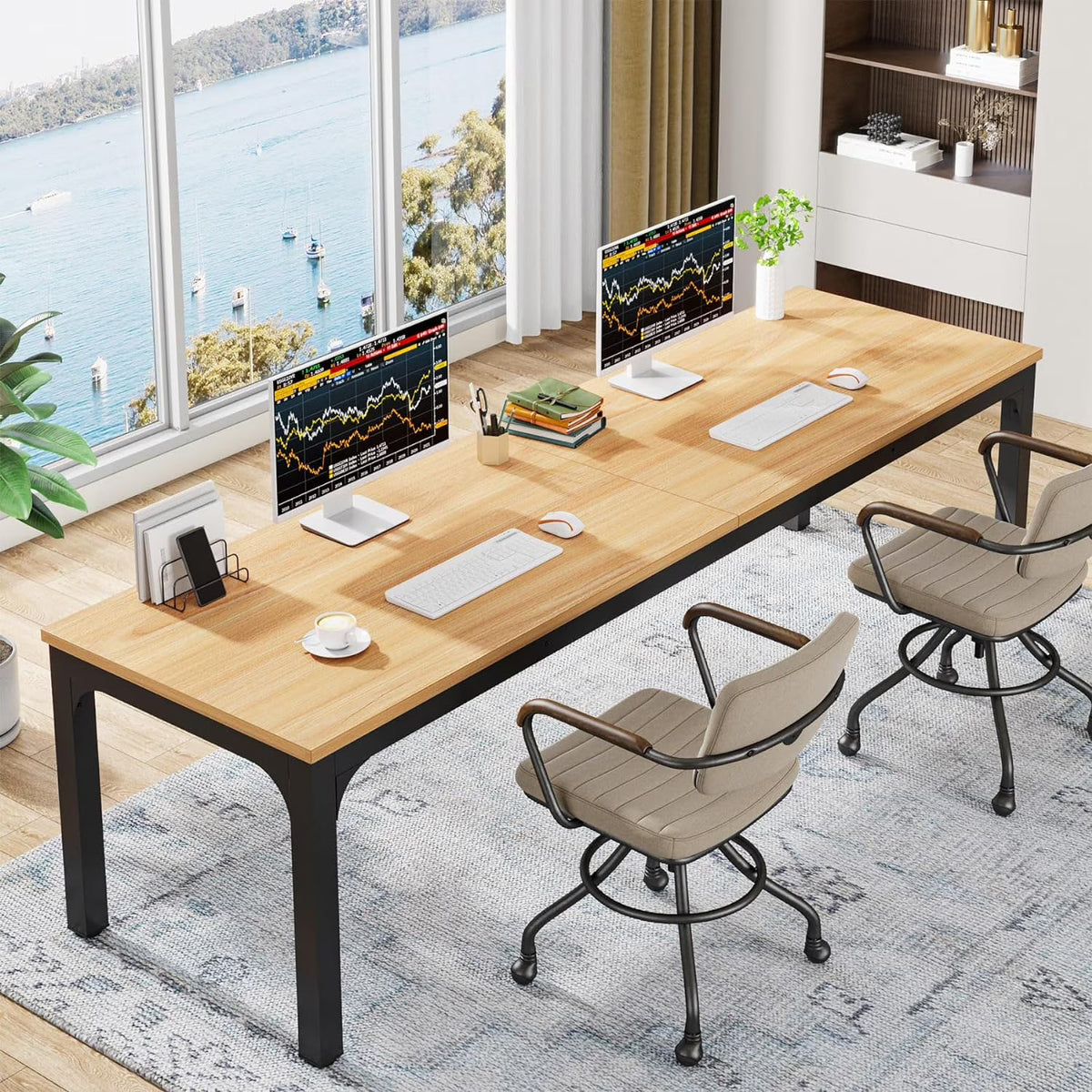 78.7 inches Extra Long Double Office Writing Desk with Adjustable Foot Pads Y929