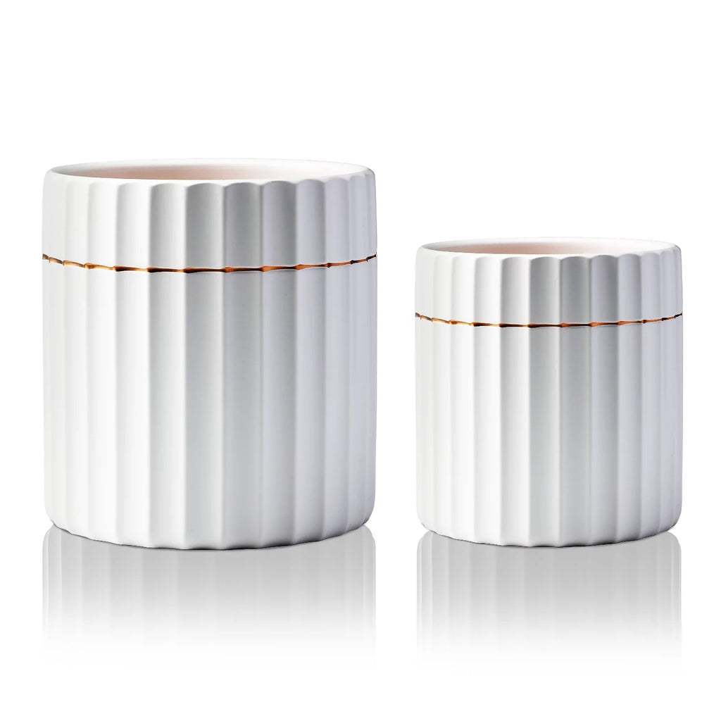 2 Pack White Ceramic Plant Pots with Drainage Hole T408