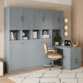 White Twin Size Wooden Murphy Bed with Closet Drawers Desk E28901