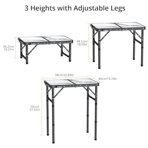 Folding Camping Table with Storage Net, 3 Adjustable Height Aluminum Small Portable Table with Carry Handle M412748