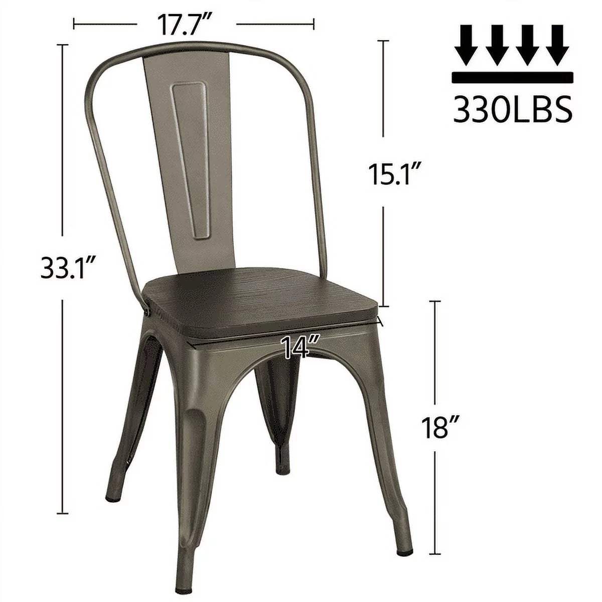 Metal Dining Chairs with Wooden Seat Set of 4 X5643