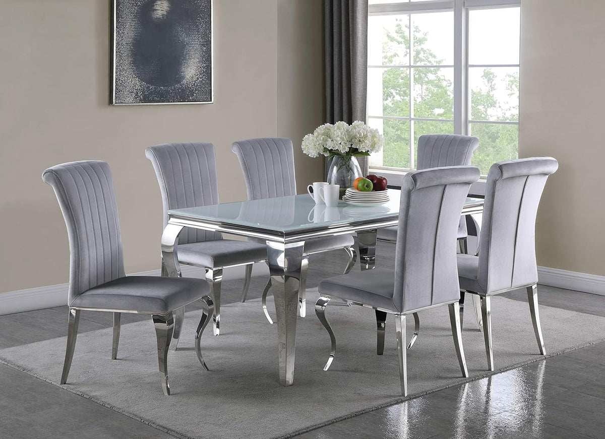 Glass Top White Chrome Dining Table T79957