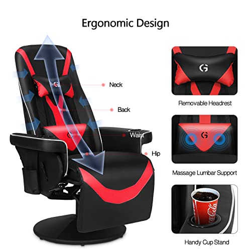 Black White Ergonomic Recliner Gaming Chair with Footrest and Cupholders P227570