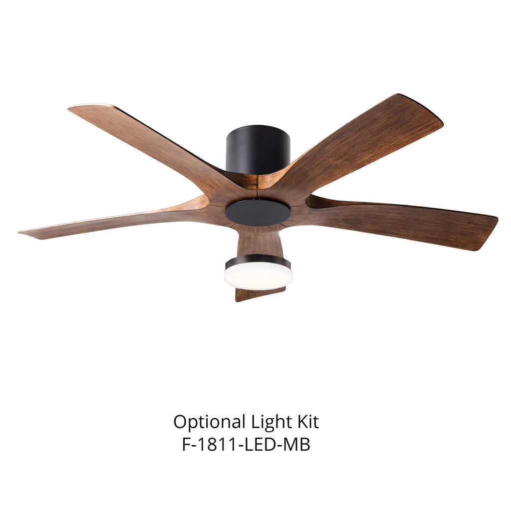 Indoor and Outdoor 5-Blade Smart Flush Mount Ceiling Fan 54in Matte Black Distressed Koa with Remote Control N81936