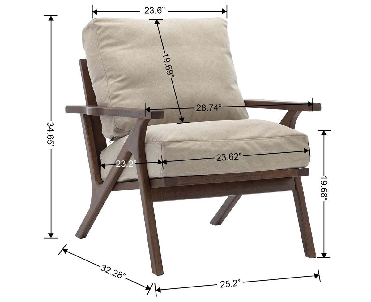 Beige Upholstered Accent Chair with Wooden Frame N472