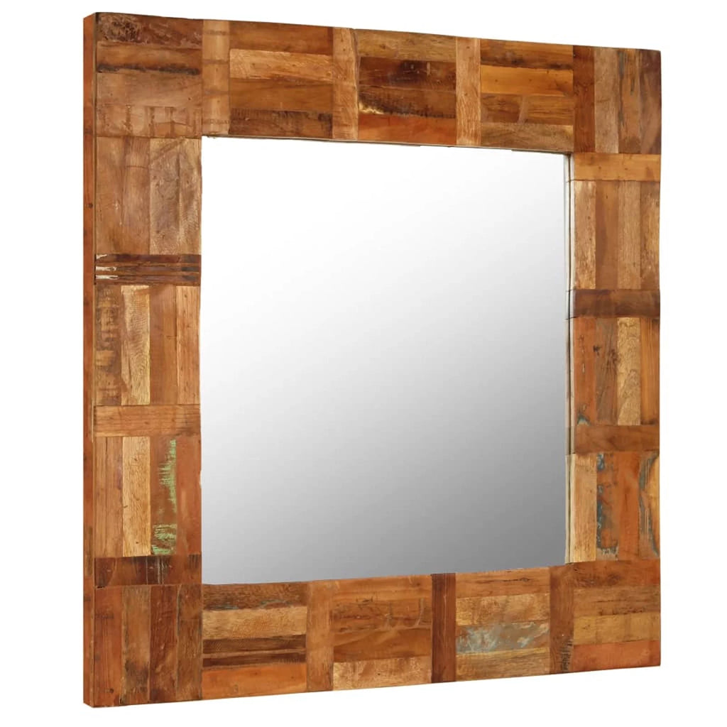 Reclaimed Wood Frame Glass Wall Mirror 23.6 x 23.6 Inches G789159