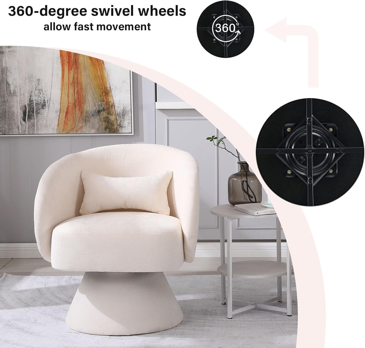 Beige Linen Fabric Swivel Barrel Accent Chair Y32467