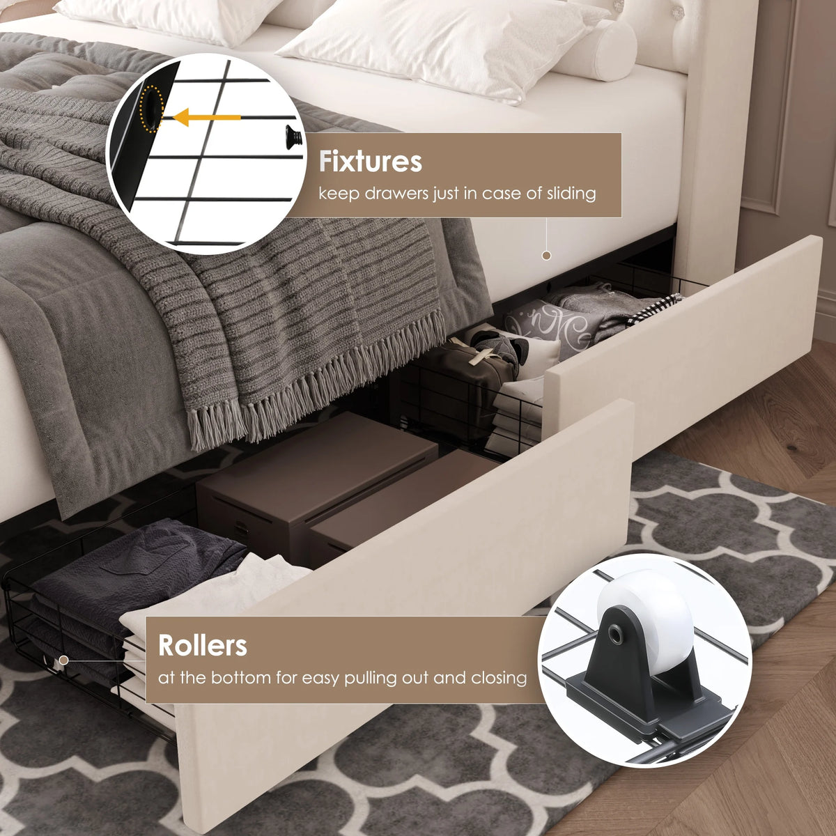 King Size LED Bed Frame with 4 Storage Drawers L80833