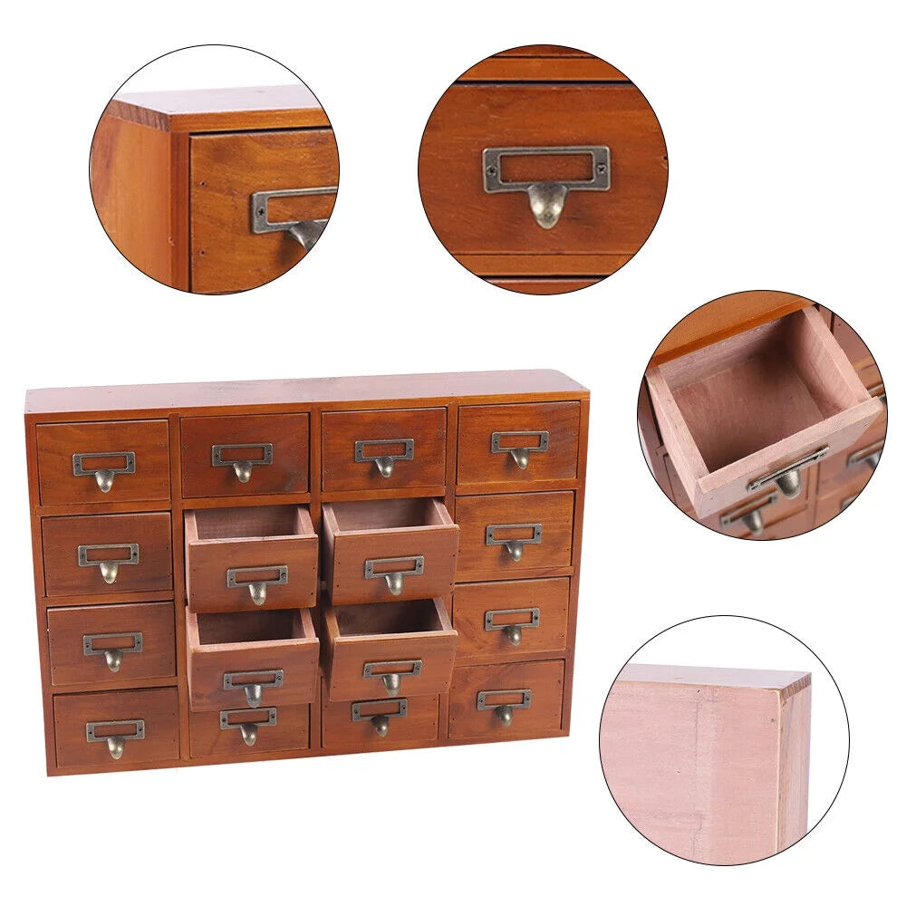 16 Drawer Vintage Wood Apothecary Cabinet E304500
