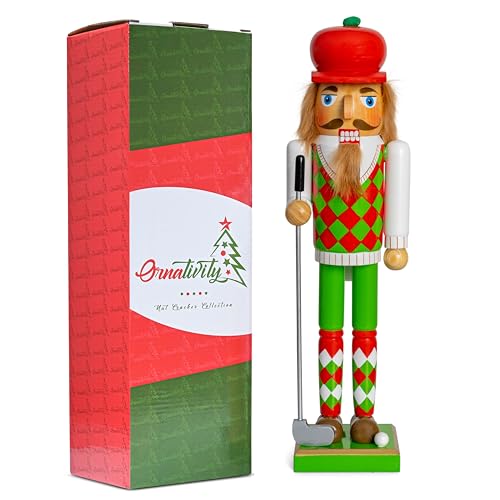Red and Green Wooden Golf Player Nutcracker 15" S28365