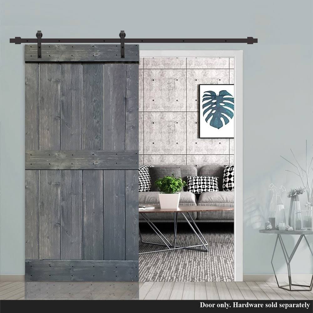 Gray Stained Knotty Pine Wood Interior Sliding Barn Door Slab H732