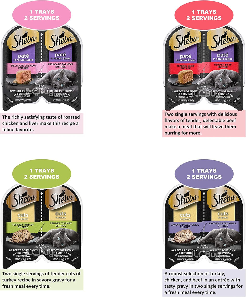 12 Trays 2.6 Oz Each Assorted Cuts in Gravy Pate in Natural Juice Cat Food R394