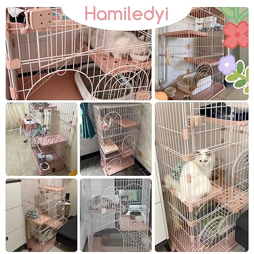 Pink 52 Inches Metal Cat Cage with 3 Platforms and 1 Ramp B111