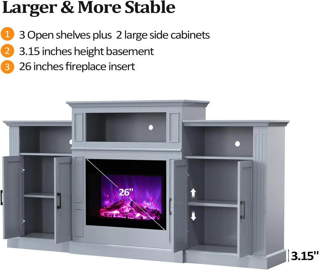 Electric Fireplace with Mantel, 79 inches Fireplace TV Stand Media Console Entertainment Center, Gray A5933