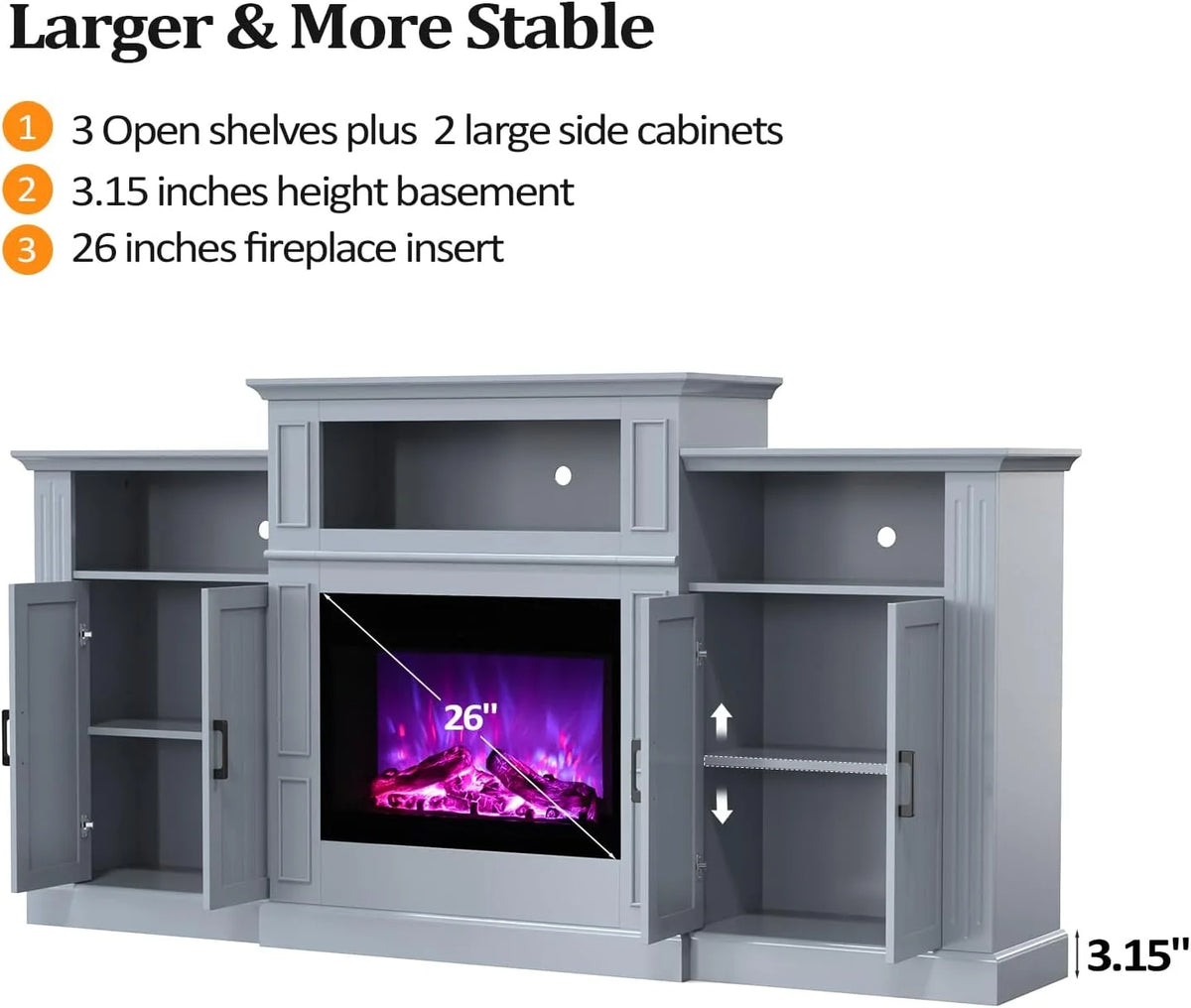 Electric Fireplace with Mantel, 79 inches Fireplace TV Stand Media Console Entertainment Center, Gray A5933