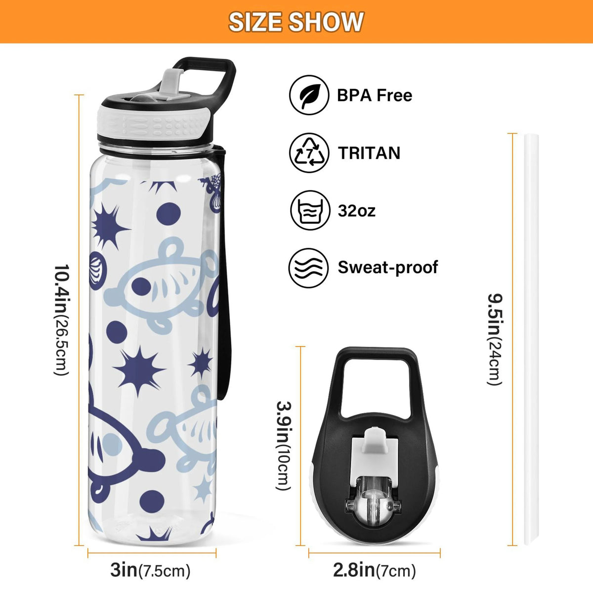 32oz Tritan Leakproof Clear Sports Water Bottle Y313016