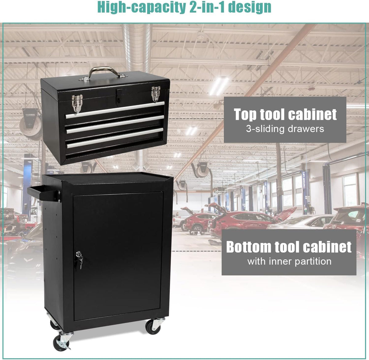 Rolling Tool Chest with Detachable Tool Box S8803