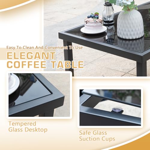 4 Pieces Patio Furniture Set Textilene Fabric with Glass Coffee Table Black L147