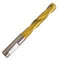 19mm Carbide 140° Point Tin Coolant Fed Drill, Reinforced Whistle-Notch Flat Shank, 101mm LOC N878