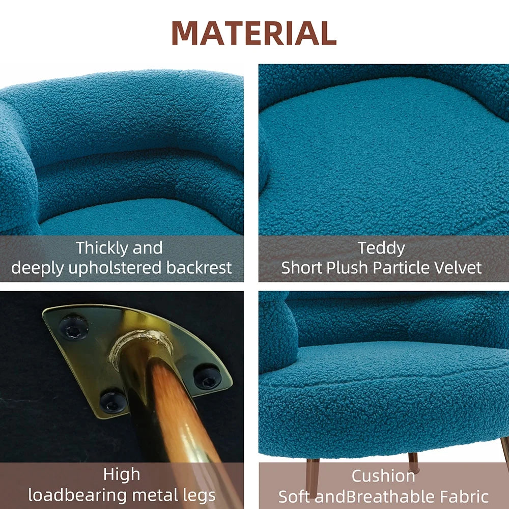 Blue Upholstered Loveseat Lounge Chair with Metal Legs F1044