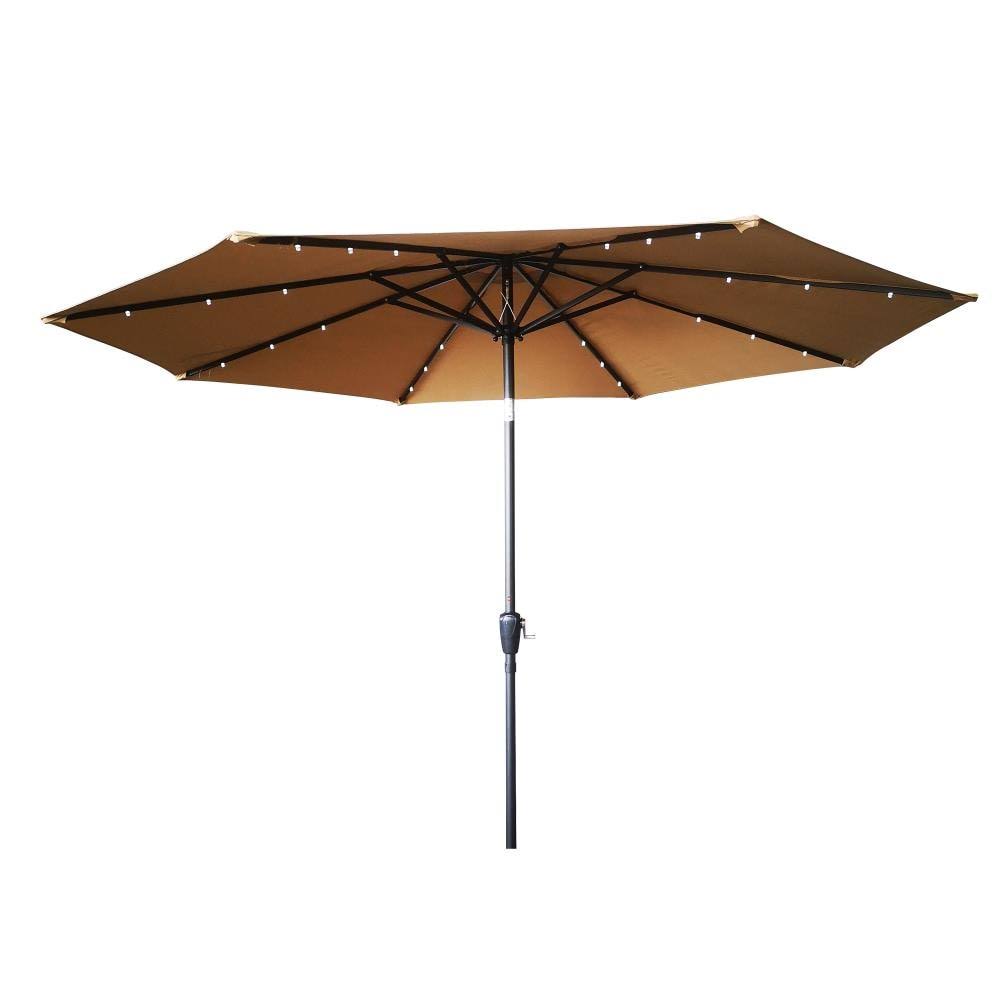 10-ft Taupe Solar Powered Crank Market Patio Umbrella O860650