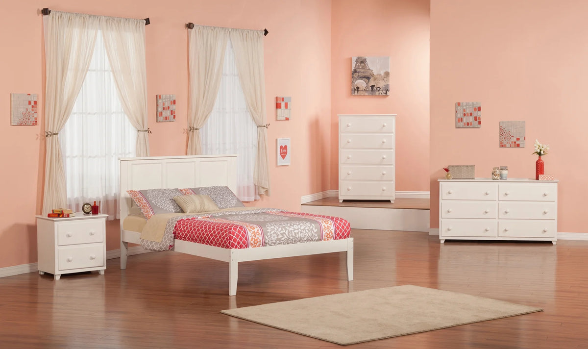 White Solid Wood Full Platform Bed with Panel Headboard N33445