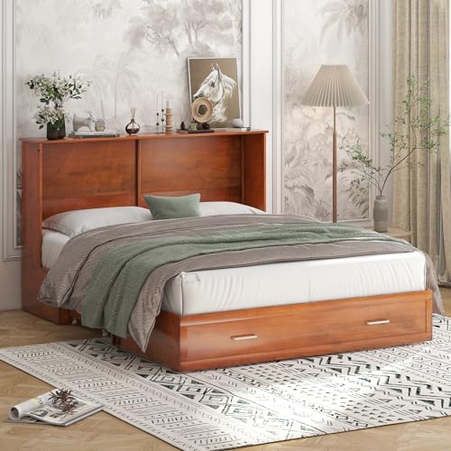 Queen Murphy Bed with Charging Station and Storage Drawers White R5270