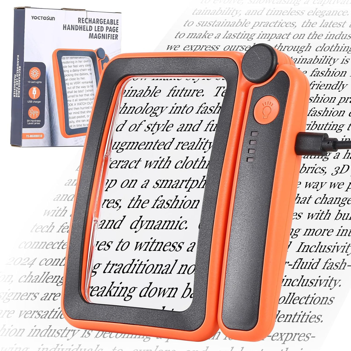 Rechargeable LED Magnifying Glass 5X Folding Rectangular Handheld Lighted Magnifier L24290