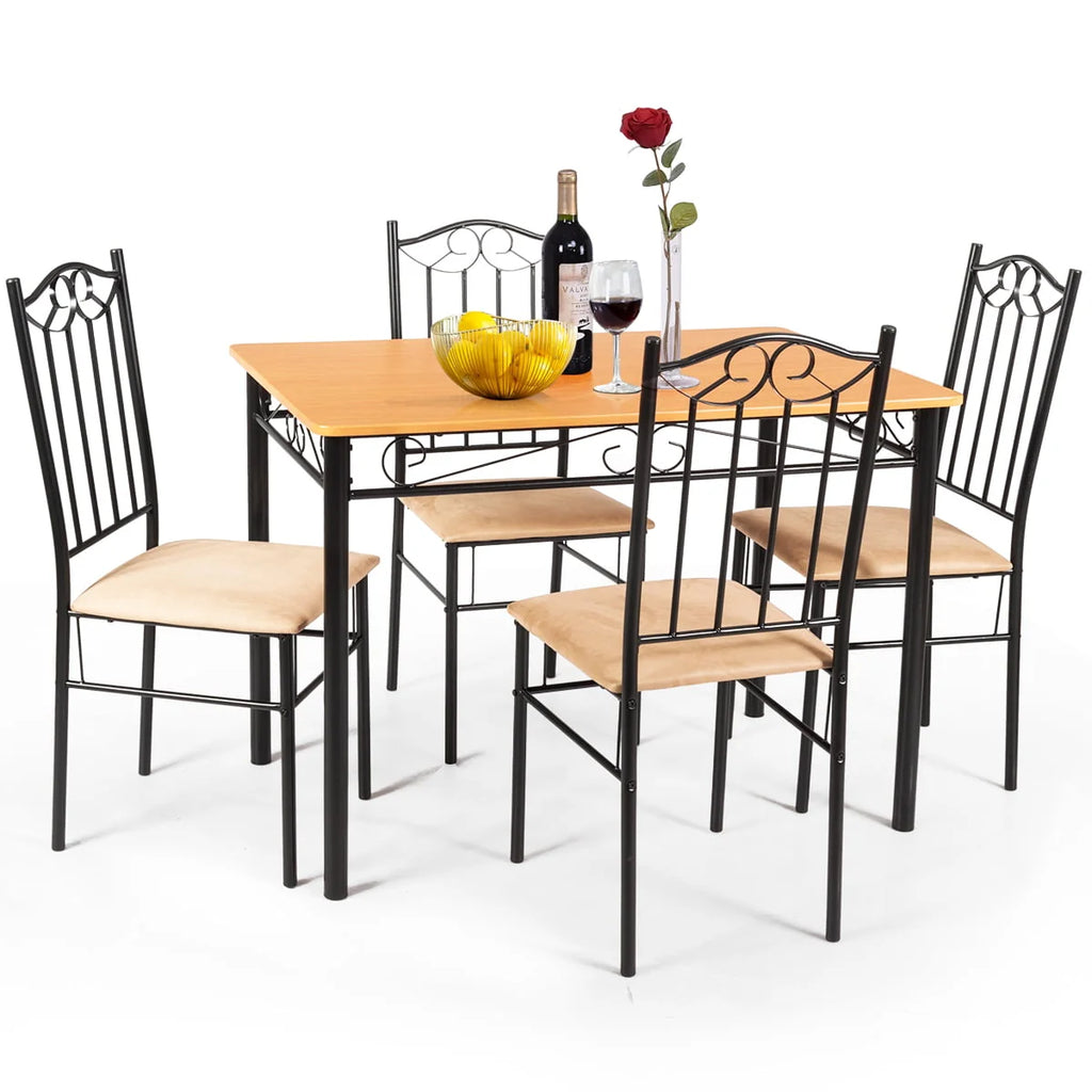 5 PC Wood Metal Dining Set with Table and 4 Chairs C918