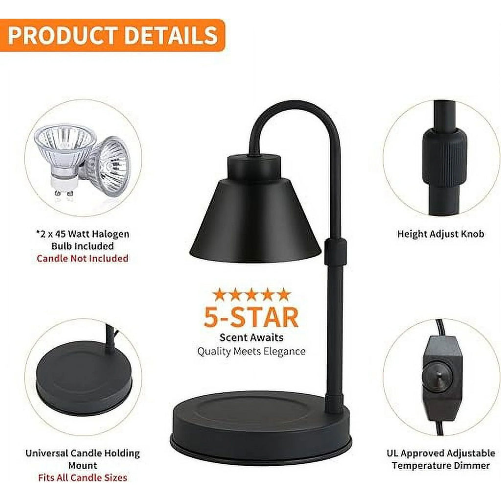 Black Dimmable Candle Warmer Lamp with 2 Bulbs F11069