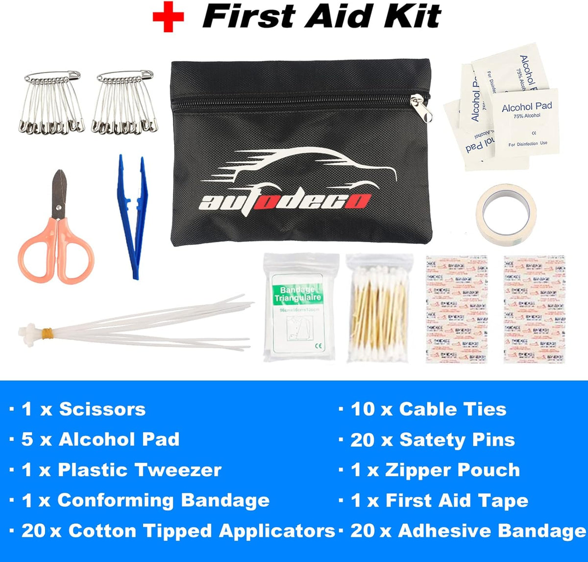 118 Pieces Car Emergency Kit with Jumper Cables, Air Compressor, Tow Strap, Hammer, Shovel S647571