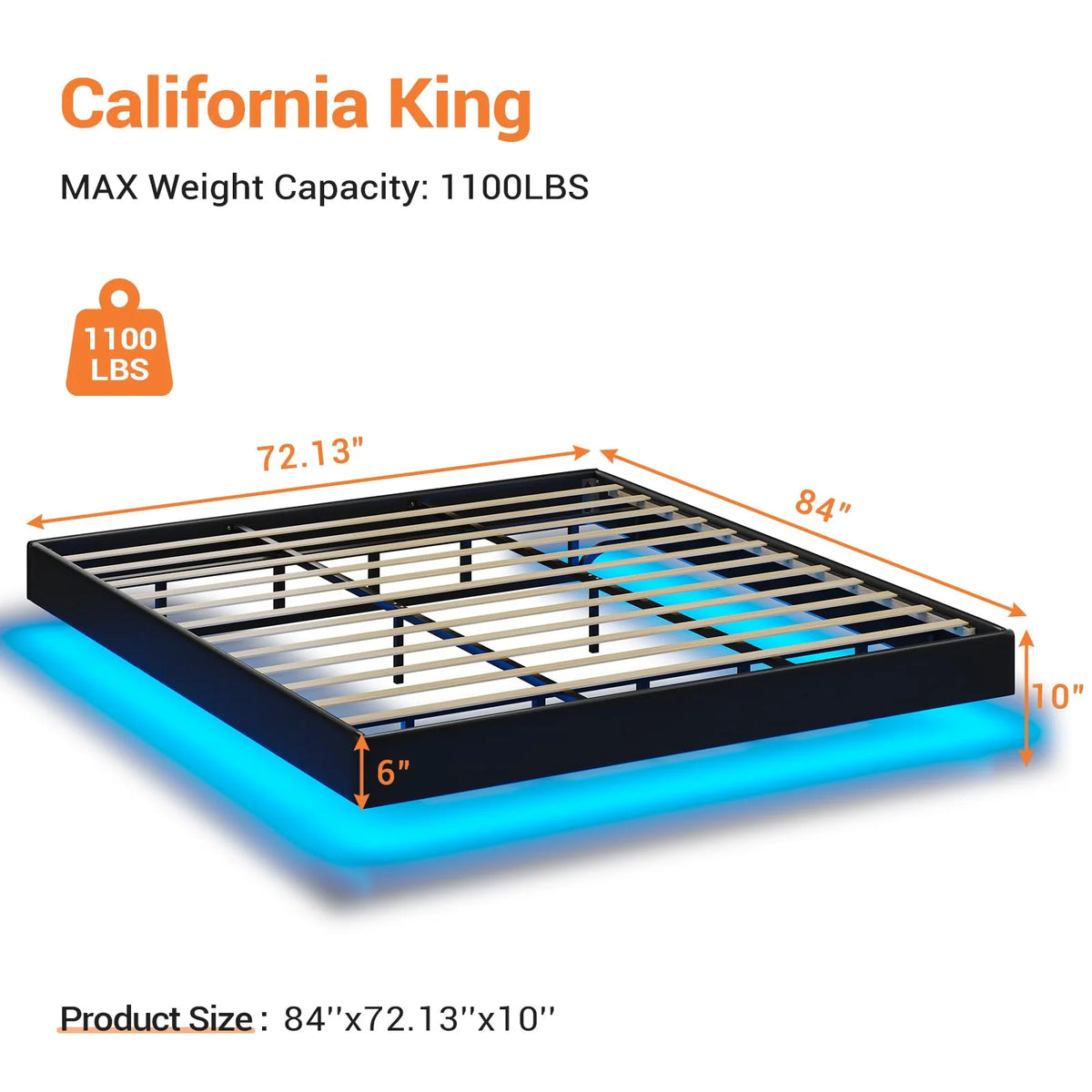 California King Black Faux Leather Upholstered Platform Bed Frame with LED Lights O498