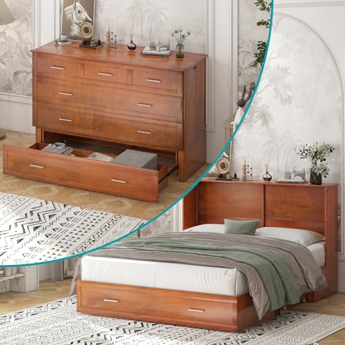 Queen Murphy Bed with Charging Station and Storage Drawers White R5270