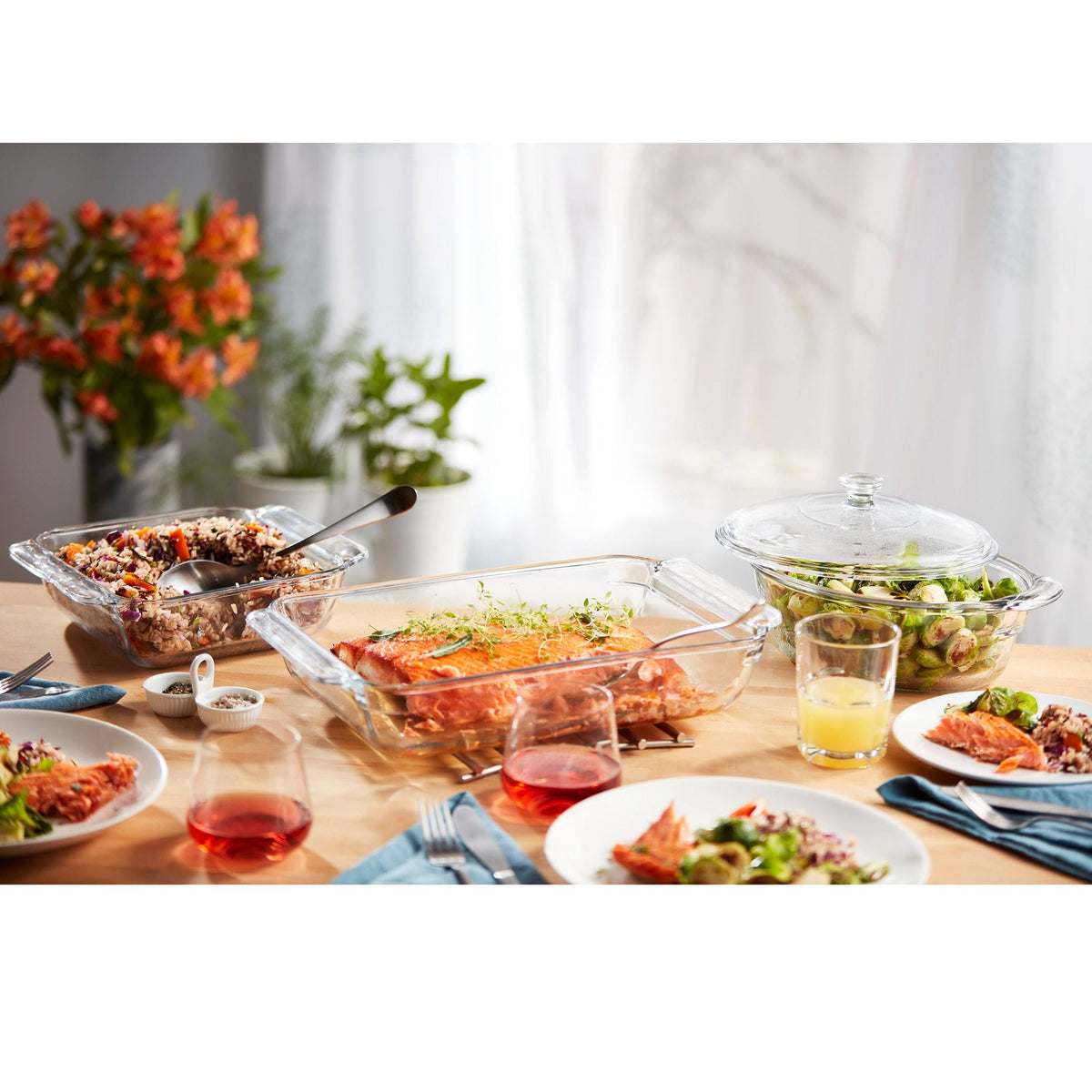 6-Piece Glass Casserole Baking Dish Set with 2 Covers J610