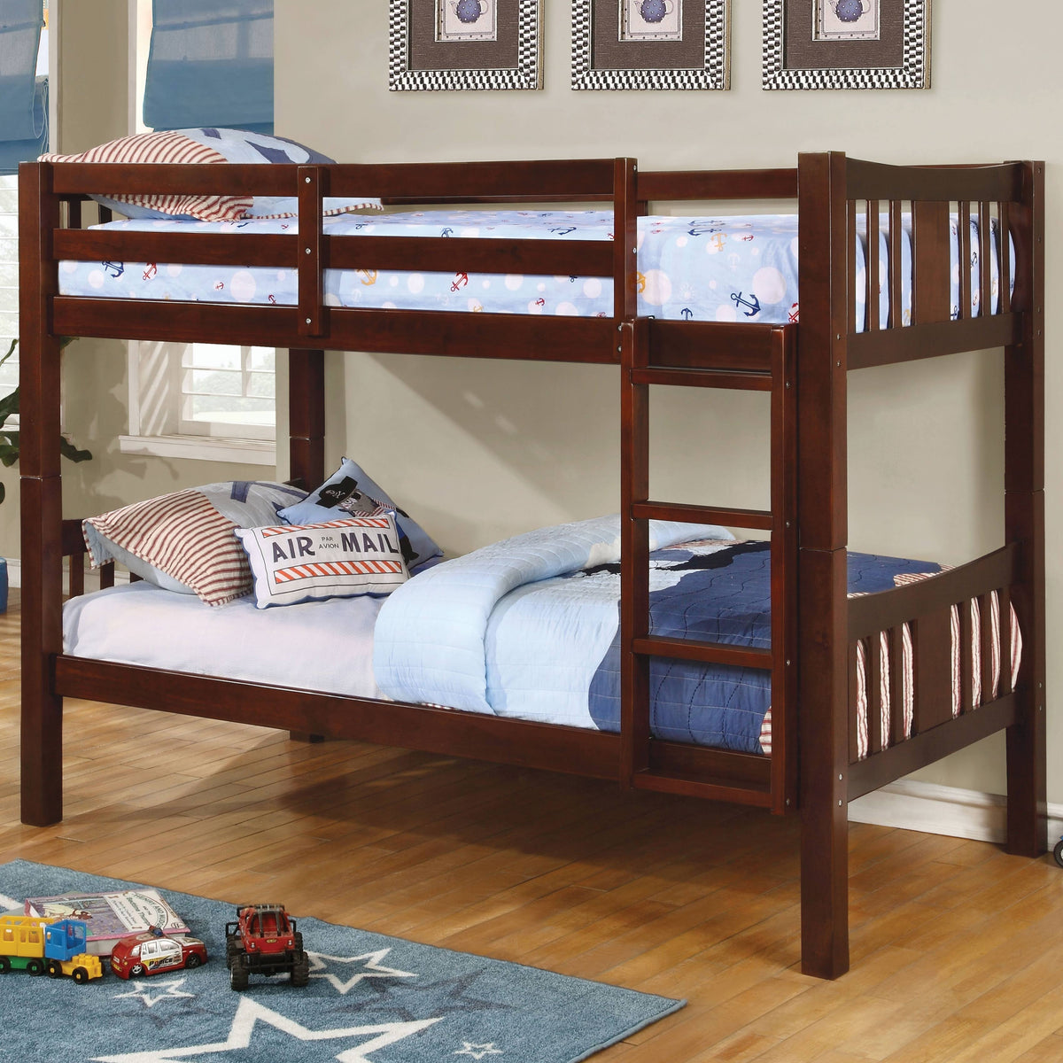 Twin Over Twin Bunk Bed Walnut A8340