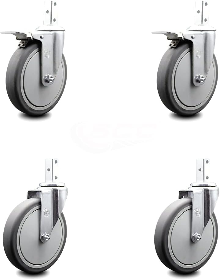 Swivel Square Stem Caster Set 4 with Gray Thermoplastic Rubber Wheel U19107