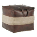 Espresso Leather Tan Canvas Pouf M8488