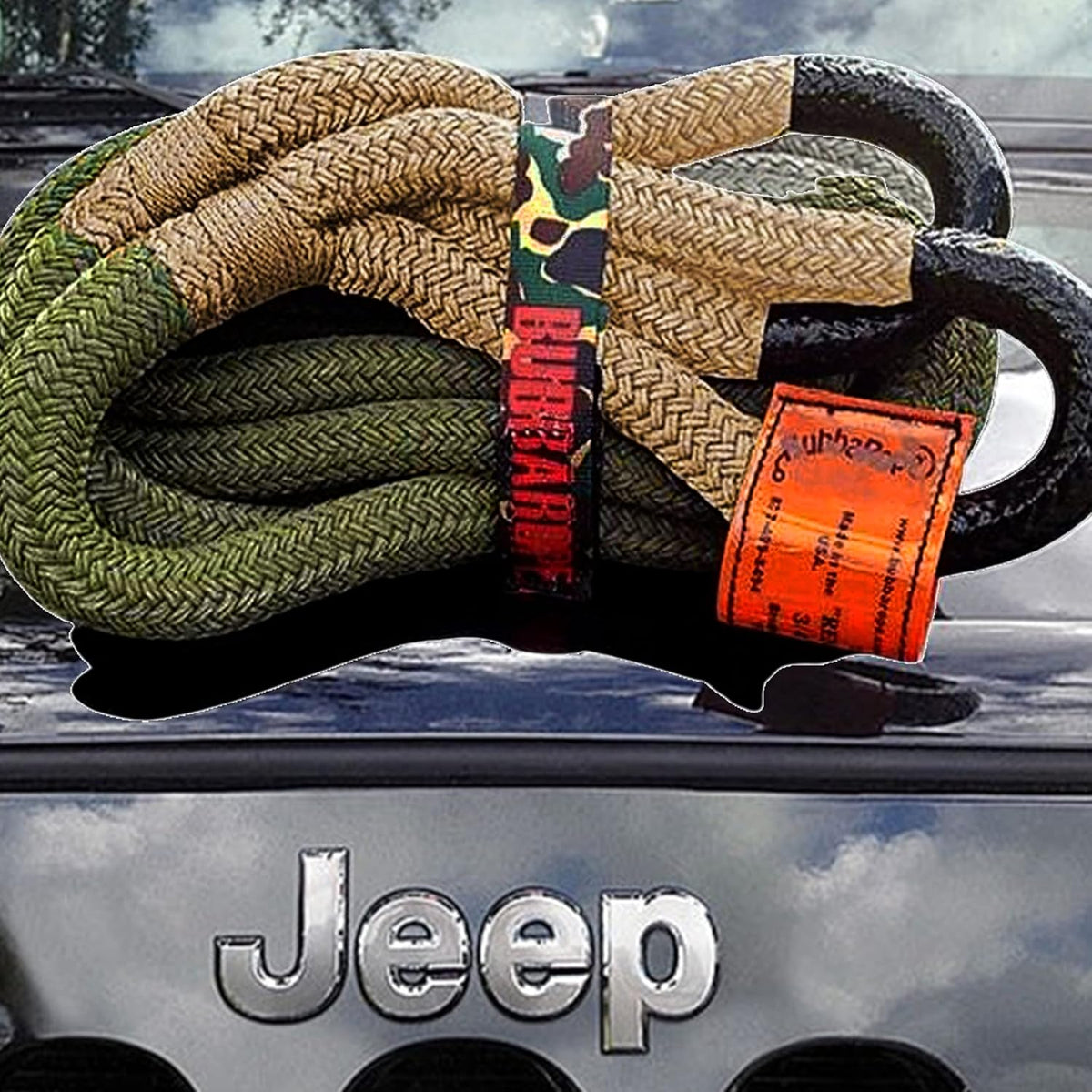 3/4" x 20' ft. Kinetic Recovery Rope, 19000 Lb. Breaking Strength, Tan / Green J586