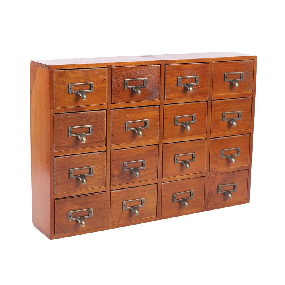 16 Drawer Vintage Wood Apothecary Cabinet E304500