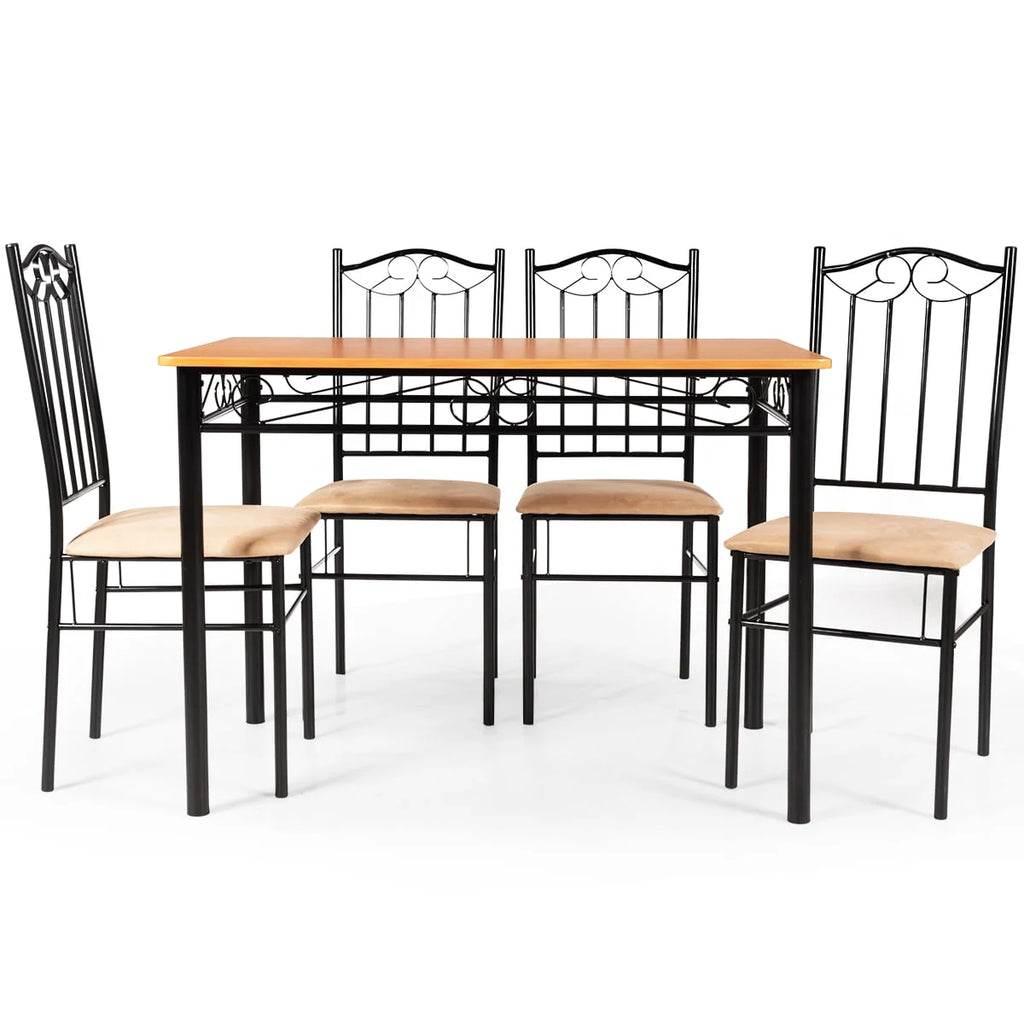 5 PC Wood Metal Dining Set with Table and 4 Chairs C918