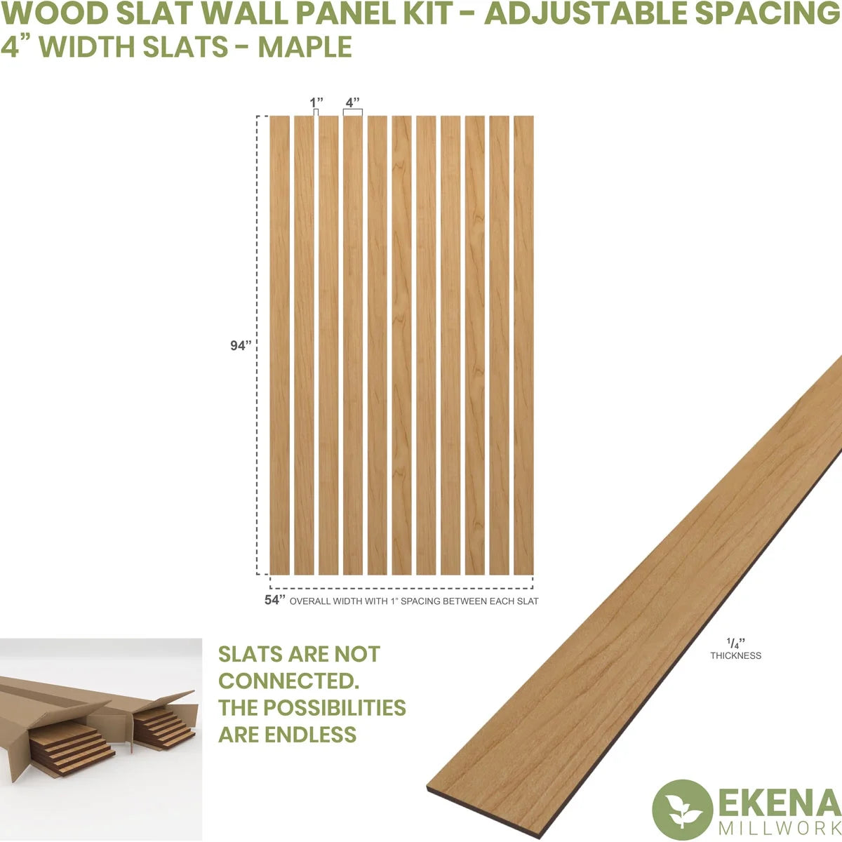 Adjustable Wood Slat Wall Panel Kit, Maple, 11 Slats D694380
