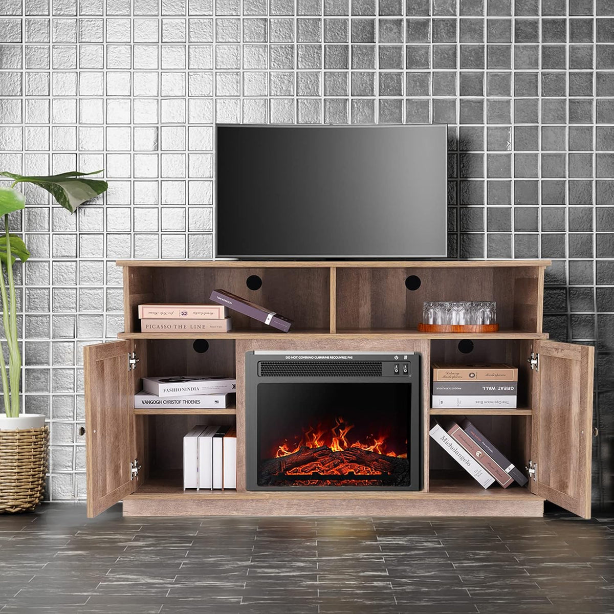 Electric Fireplace TV Stand with Heater for TVs up to 50 Inch R475